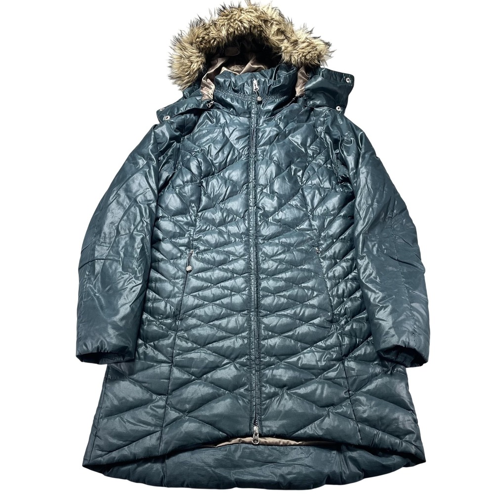 Eddie Bauer Coat Womens Small Blue Hooded EB550 Down Long Puffer Quilted